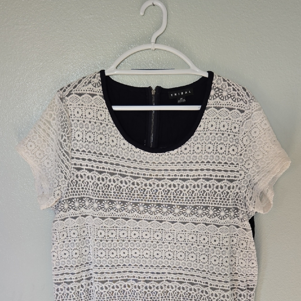 Tribal | Lace Overlay Navy Tee Size 2X